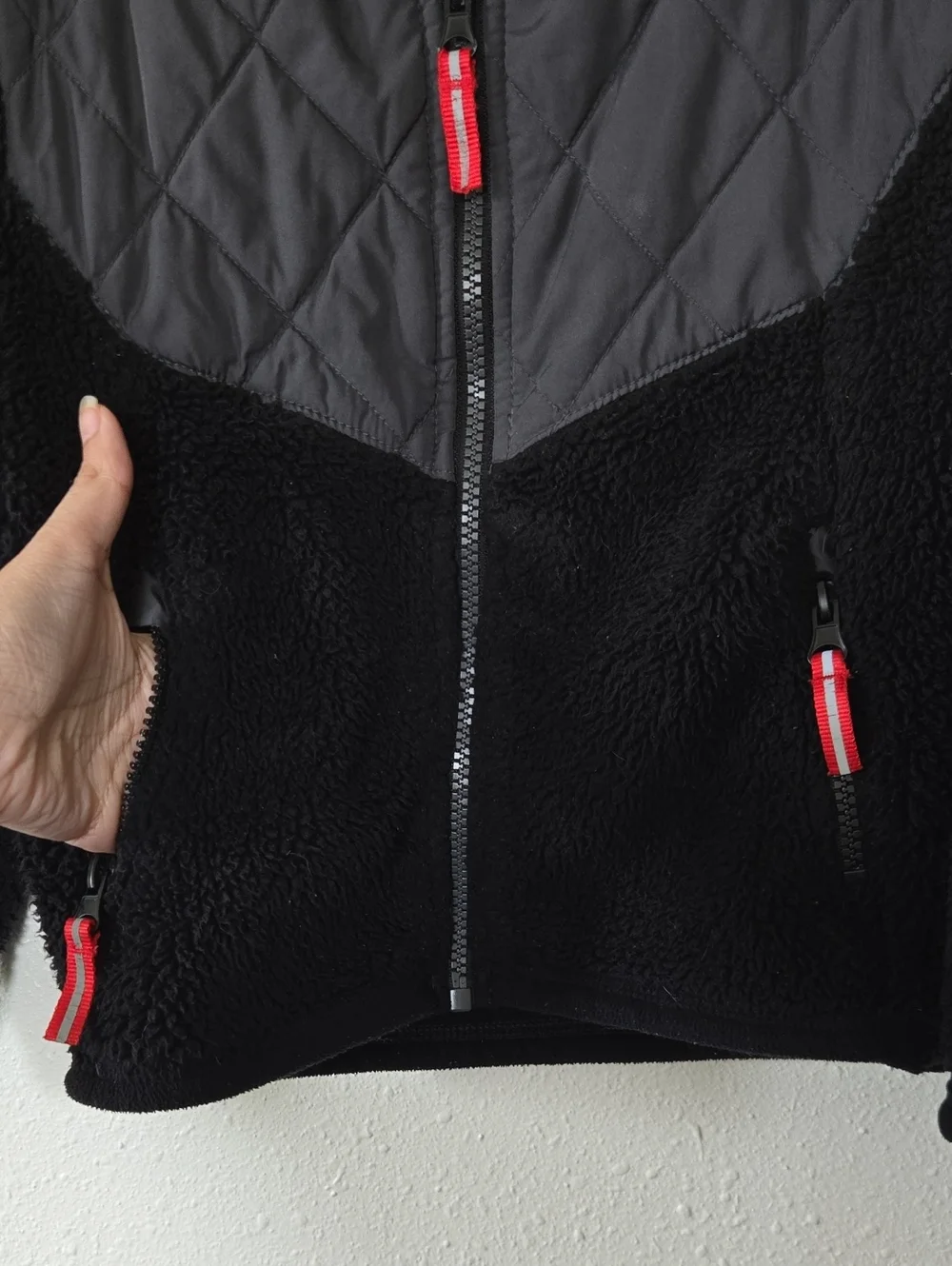 Black Quilted Yoke Fleece Jacket